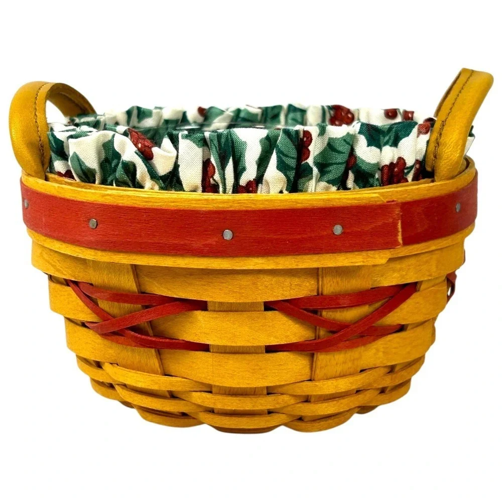 Longaberger PEPPERMINT Tree Trimming Basket Red 1999 w/ Protector Liner & Tie-on
